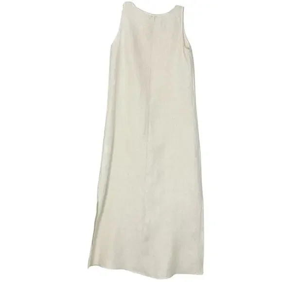 NWOT FRANCESCA BETTINI Dress S ITALY Linen Cream A-Line Slit-Sides Maxi Midi